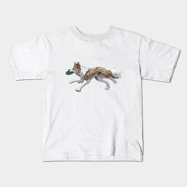 Running Red lilac Merle Border Collie with Frisbee Kids T-Shirt by Bamsdrawz